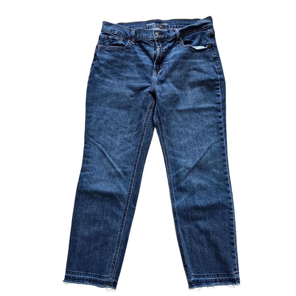 Old Navy Womens Mid-Rise Boyfriend Jeans Dark Wash‎ Raw Hem Size 8